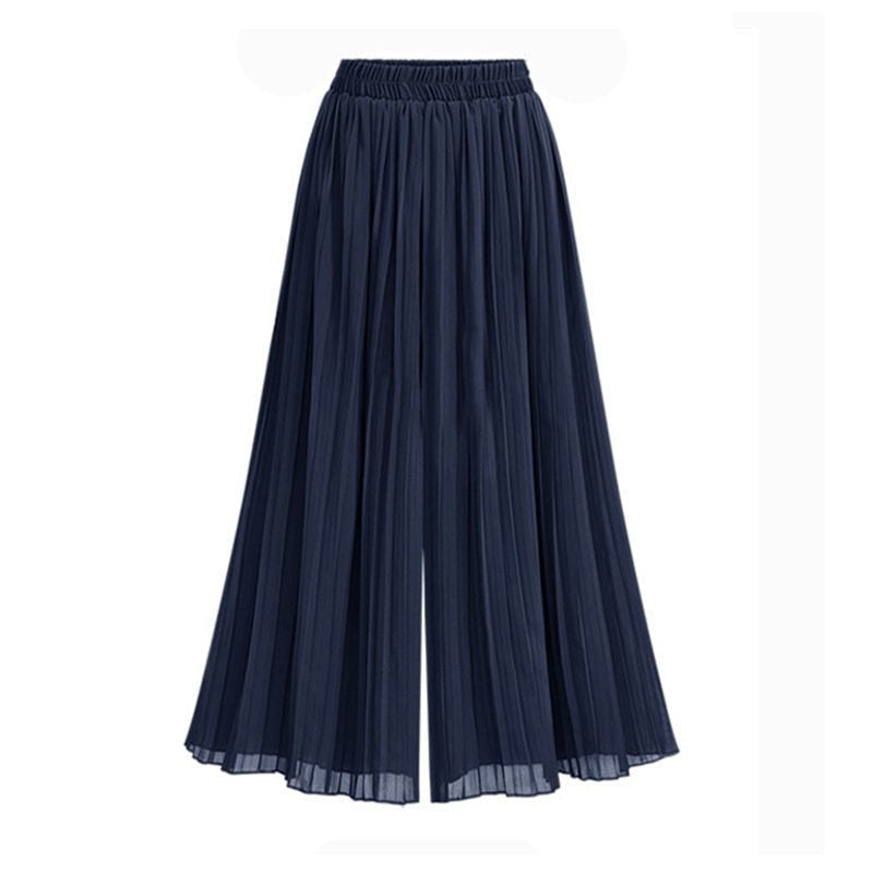 Damenhose mit weitem Bein und Mesh-Detail