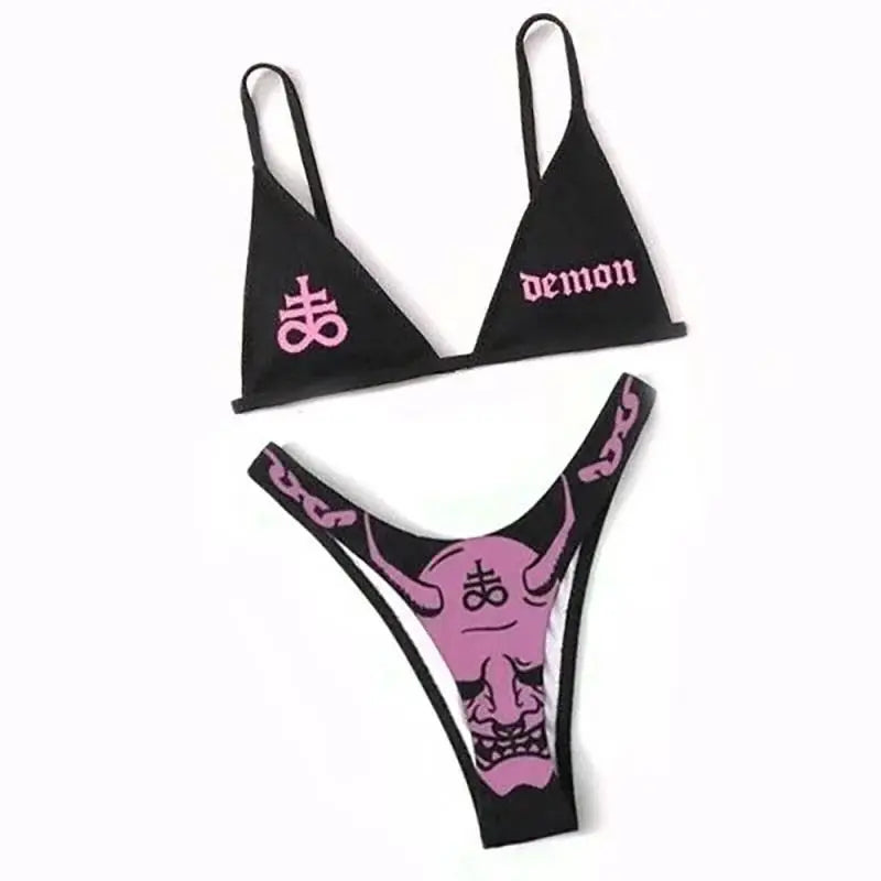 Sexy Goth Bikini Frauen Buchstaben Totenkopf Druck Badeanzug Split Badeanzug Hohe Taille Gotische Bikini Set Strandoutfits
