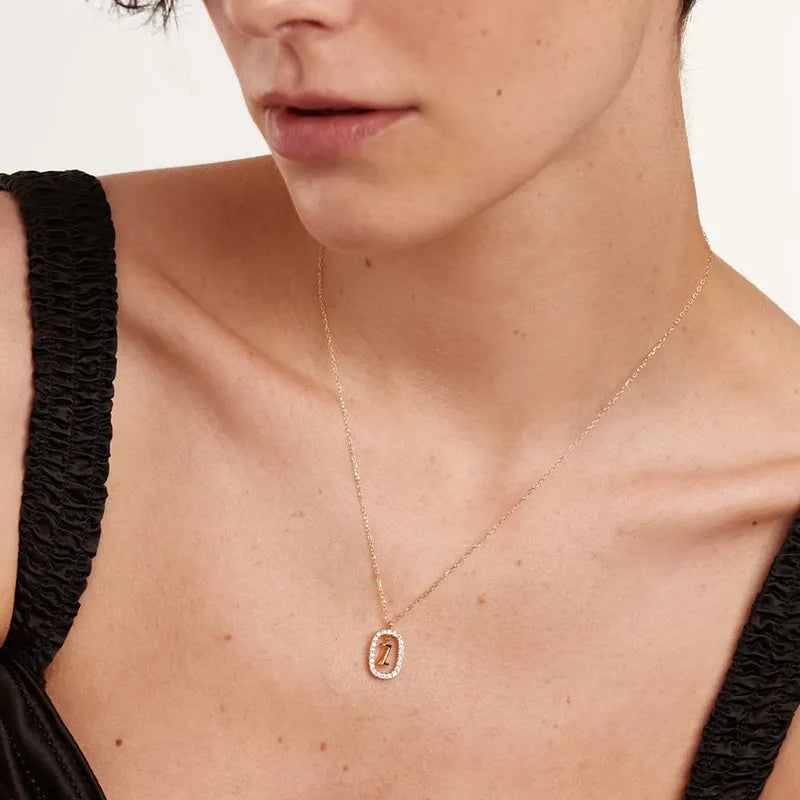 925 Sterling Silber Zirkon Initial Anhänger Halskette | Shop Nory