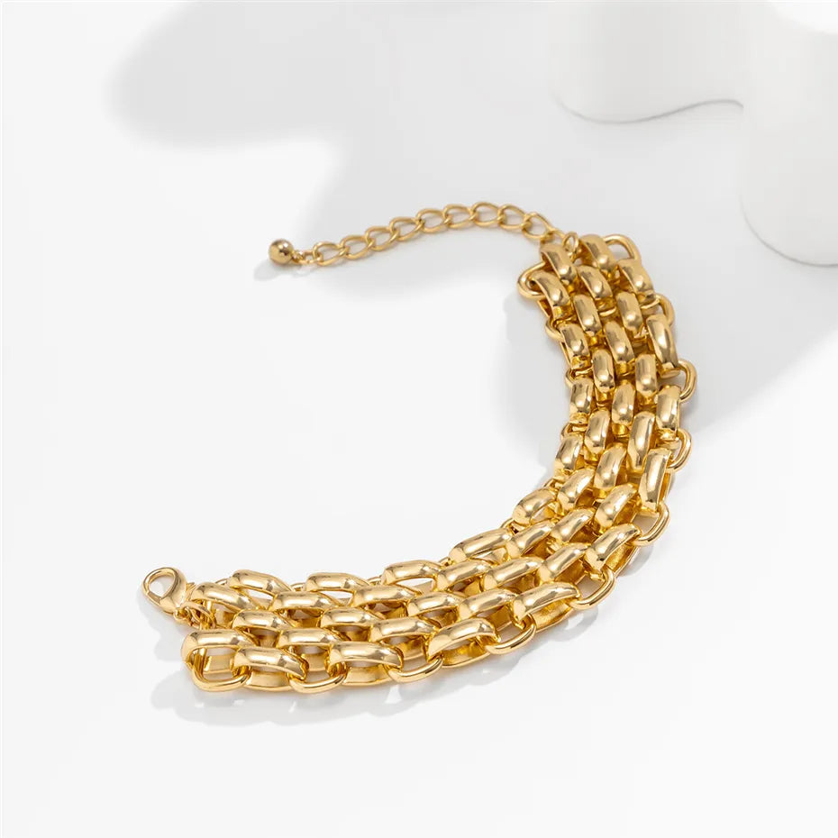 Damen Gold Chunky Dick Oval Interlink Gewebe Kettenarmbänder | Shop Nory