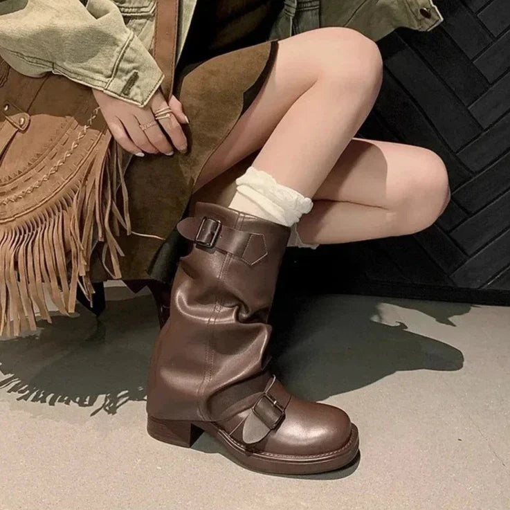 Falten Mid-Calf Stiefel