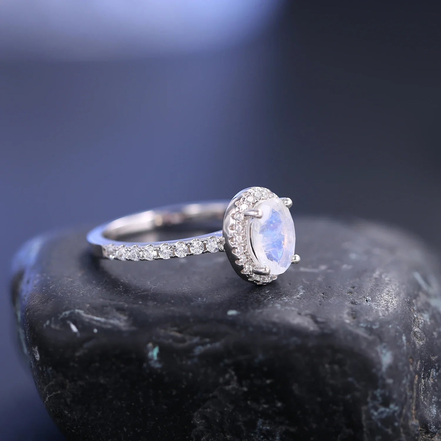 Mondstein-Diamantring im antiken Stil aus Sterlingsilber | Shop Nory