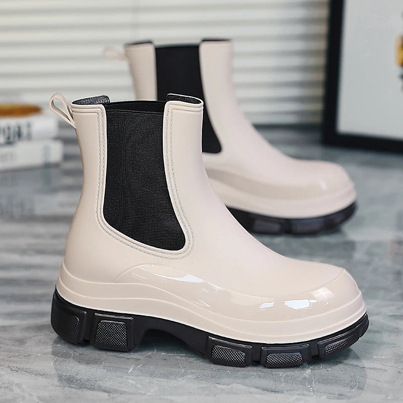 Gummistiefel Wasserdicht Kurz Knöchel Slip on mit Grip Sohle