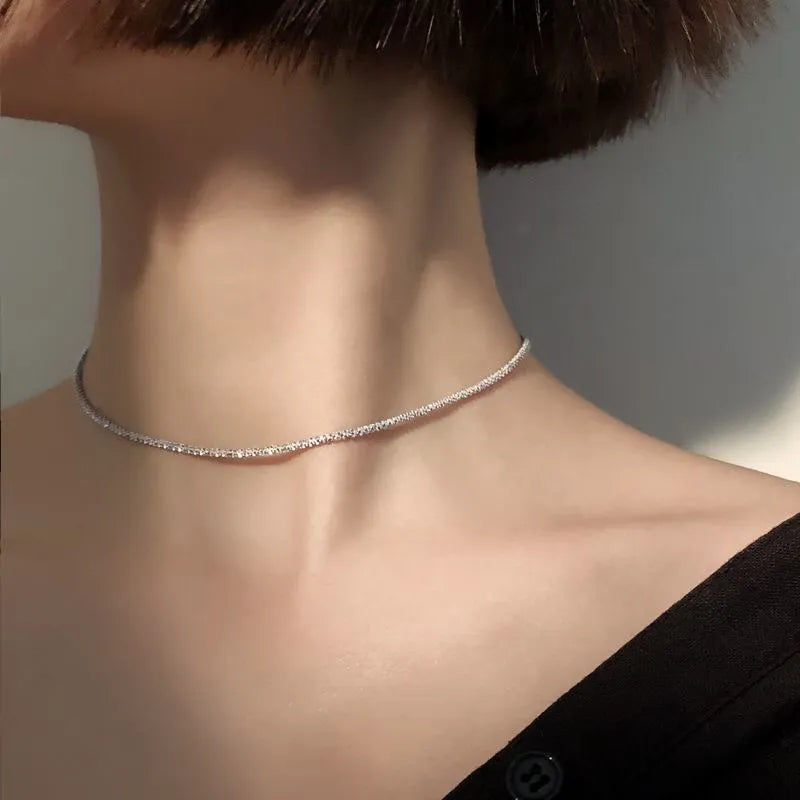 Glänzende Silber Schlüsselbein Kette Choker Halskette | Shop Nory