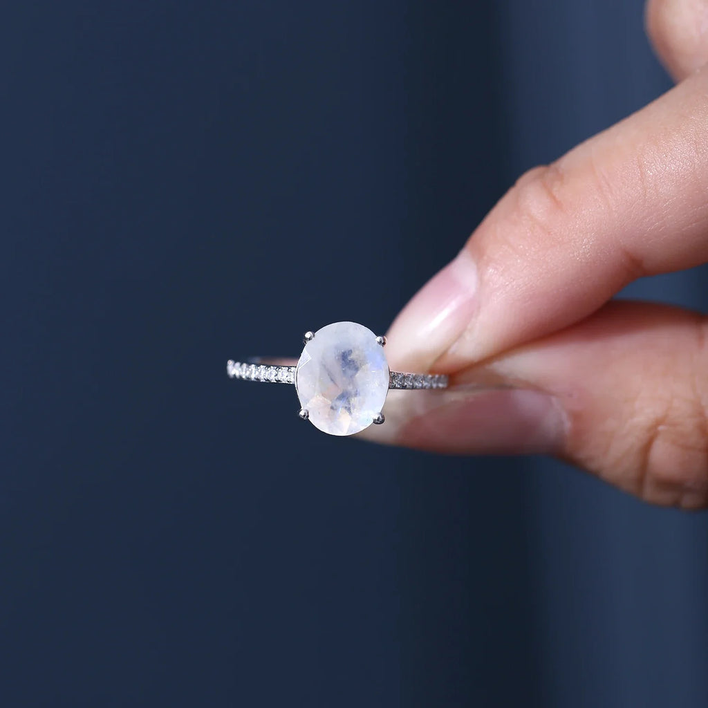 Sterlingsilber-Mondsteinring mit Diamant-CZ-Mondstein-Verlobungsring | Shop Nory