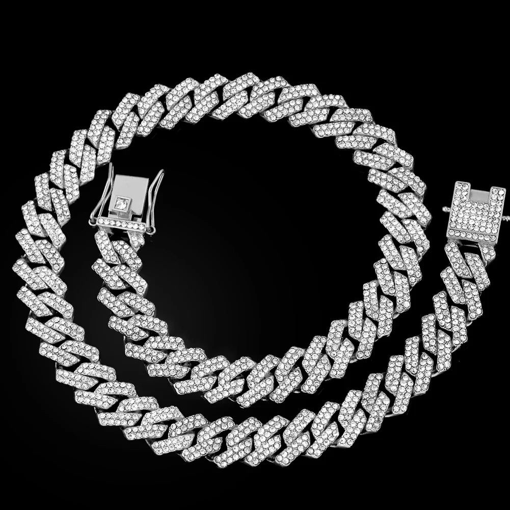 Gold Cuban Link Kette – 2-reihige Strass-Prong-Halskette für Männer & Frauen Shop Nory