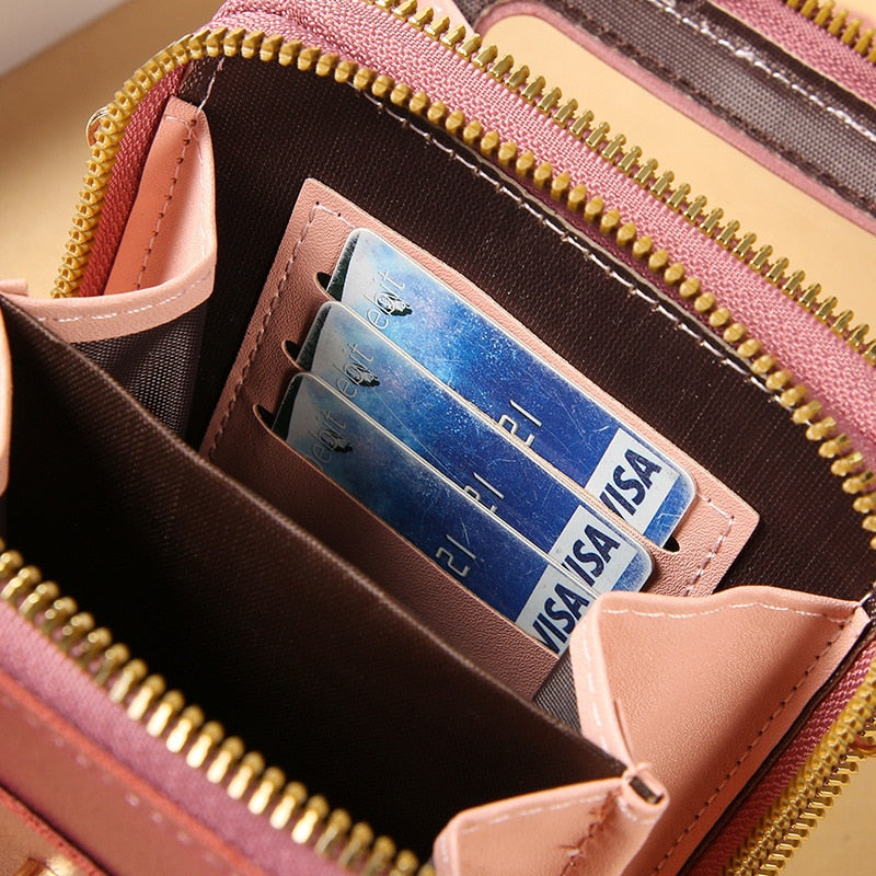 Leder Smartphone Clutch Damen Handtasche mit Touchscreen-Fenster
