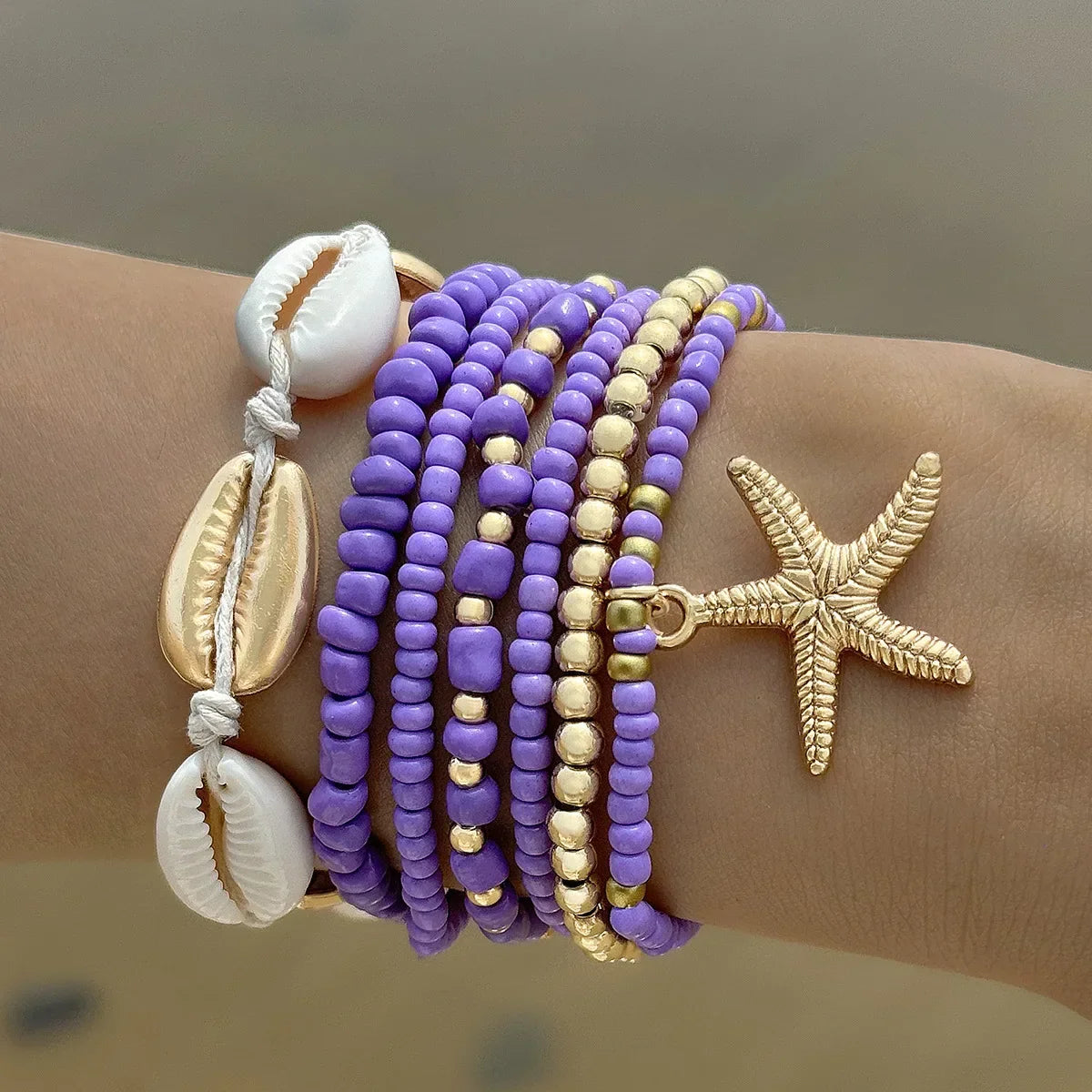 7-teiliges Boho Seestern- und Muschel-Perlenarmband-Set für Frauen Shop Nory