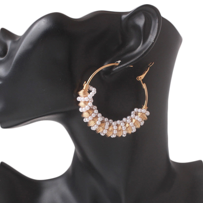 Damen Gold Runde Chunky Perle Twist Einlage Form Klappverschluss Ohrringe | Shop Nory