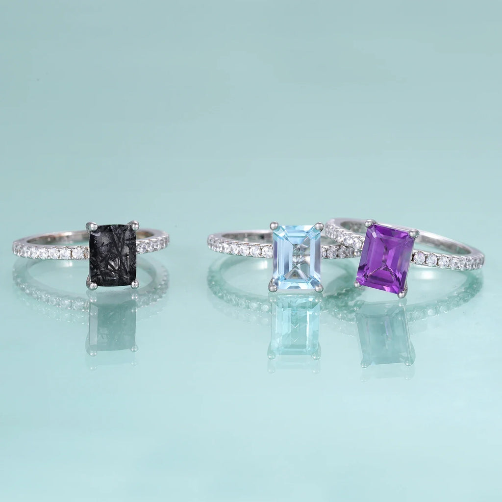Rutilquarz-Ring aus Sterlingsilber im Smaragdschliff | Shop Nory