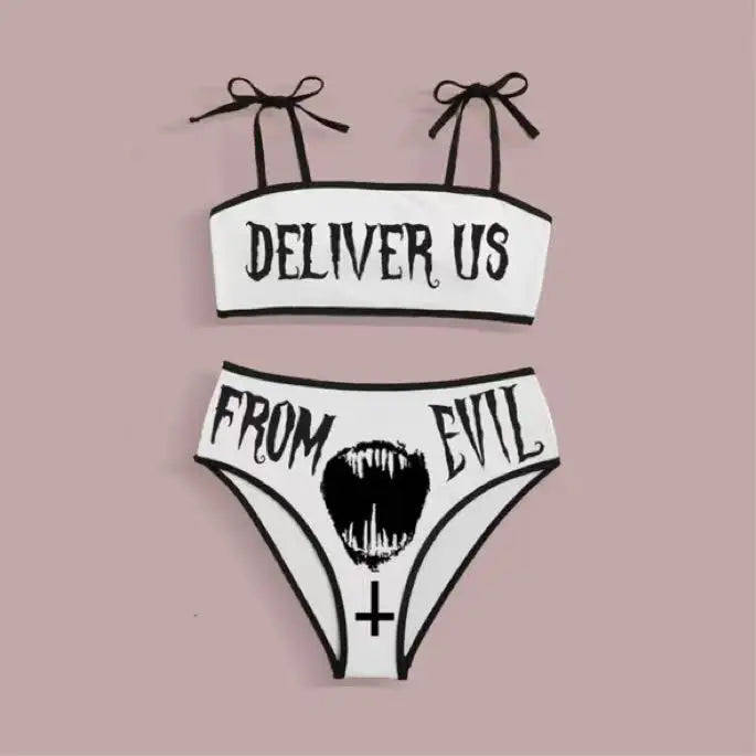 Sexy Goth Bikini Frauen Buchstaben Totenkopf Druck Badeanzug Split Badeanzug Hohe Taille Gotische Bikini Set Strandoutfits