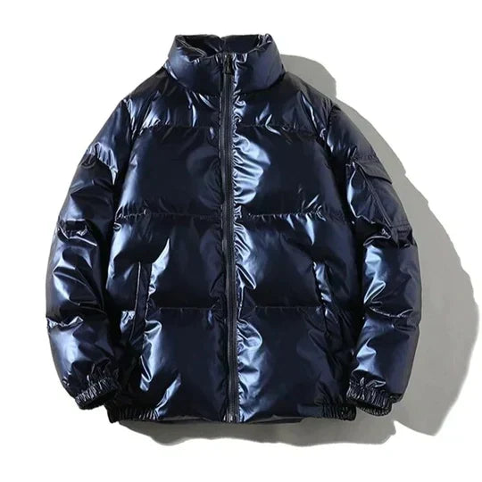Winddichte metallische Winter-Pufferjacke