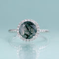 Moosachat-Verlobungsring, runder Halo-Ring in Silber | Shop Nory