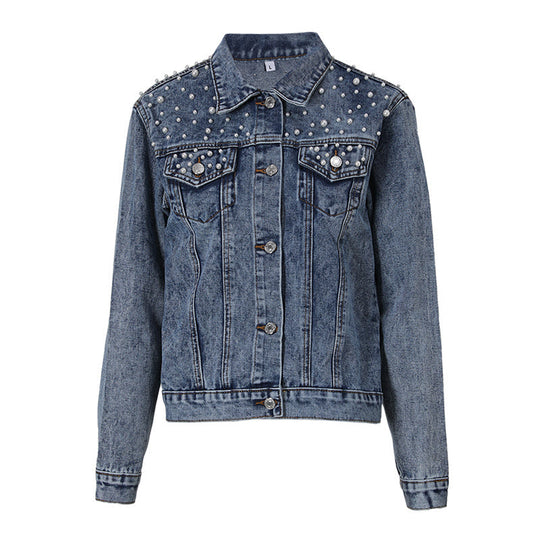 Lässige Jeansjacke mit Perlen