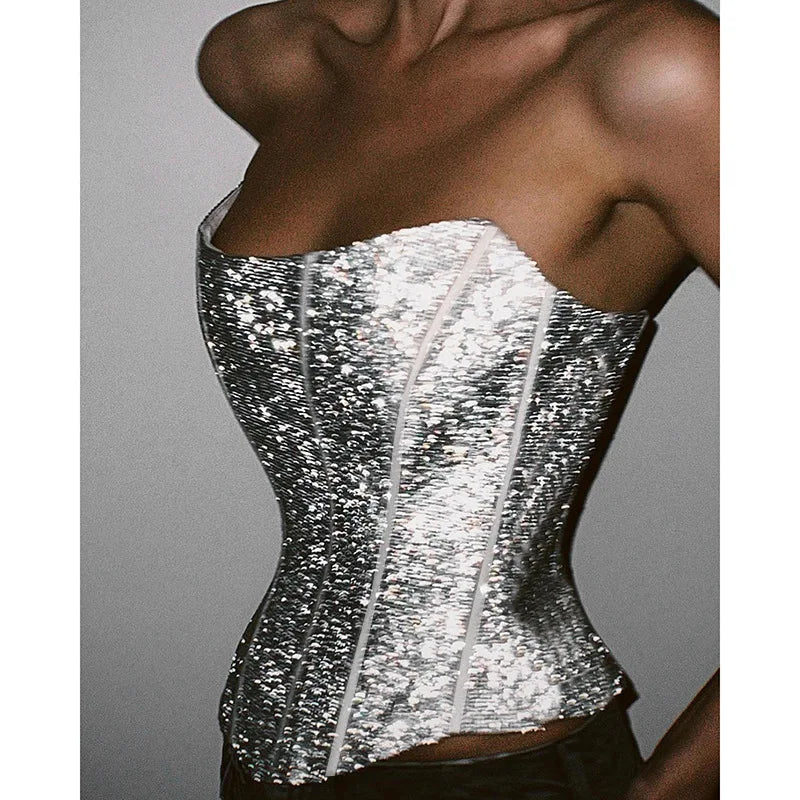 Korsett Strapless Glitzer Top