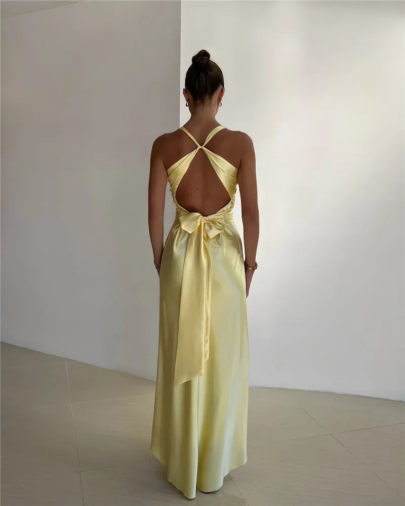 Schleife Rückenfrei Abend Maxi Kleid