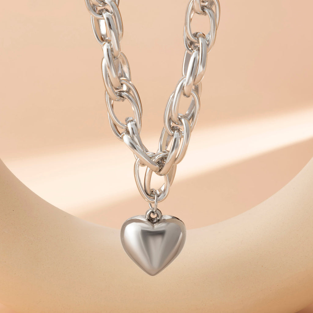 Damen Gold / Silber Herzanhänger Chunky Kreis InterLink Kette Choker Party Halskette | Shop Nory