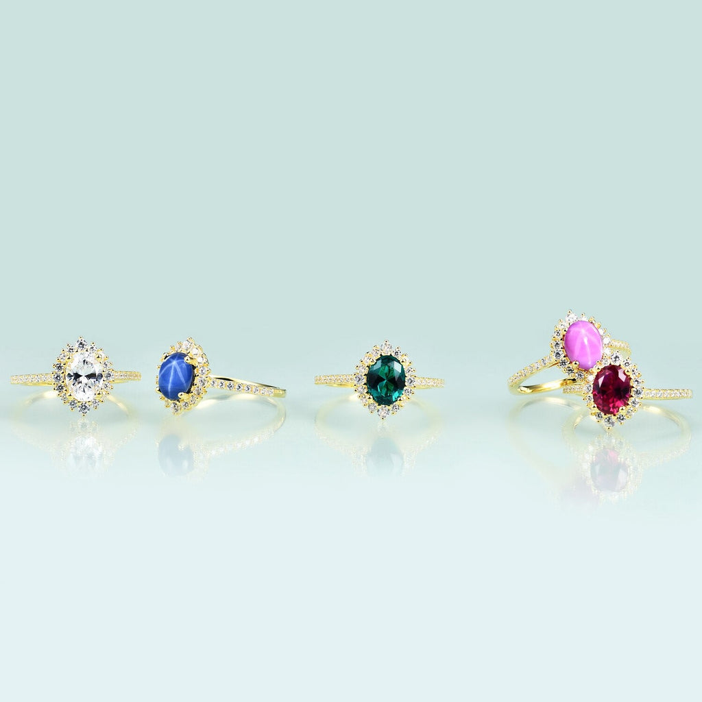 14K Gold Prinzessin Diana Ehering Mini Blauer Sternsaphir | Shop Nory