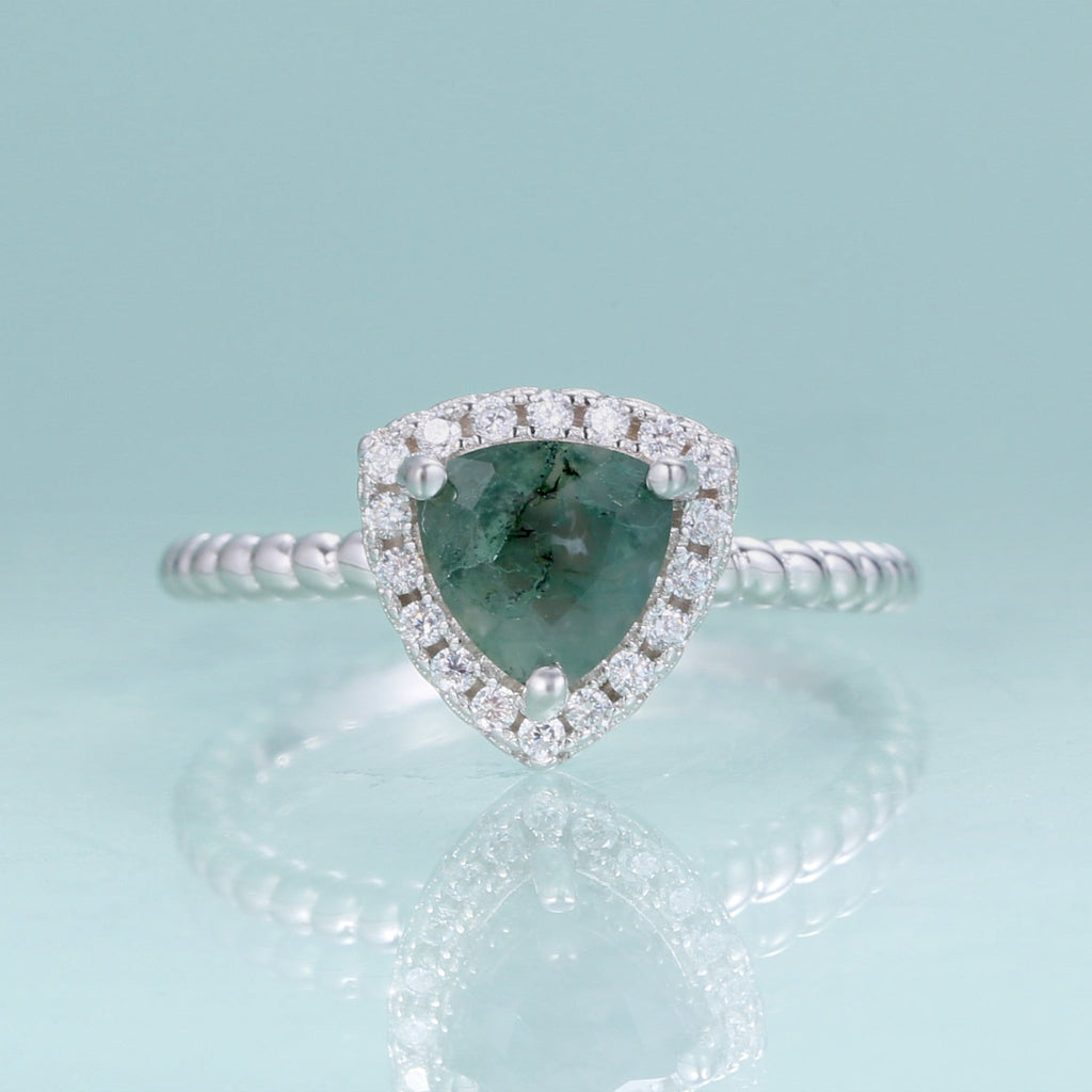 Moosachat-Ring im Billionenschliff aus 925er Sterlingsilber | Shop Nory