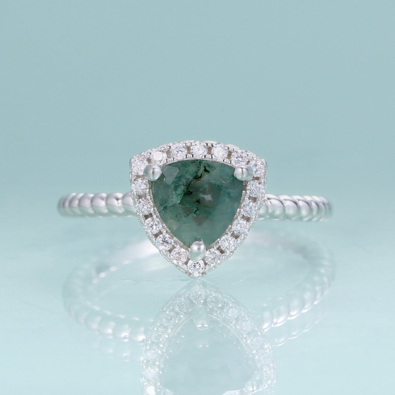 Moosachat-Ring im Billionenschliff aus 925er Sterlingsilber | Shop Nory