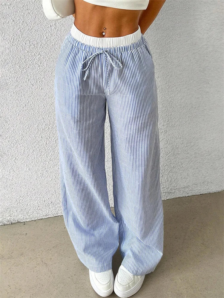 Bequeme Hose mit Weitem Bein und Streifendruck