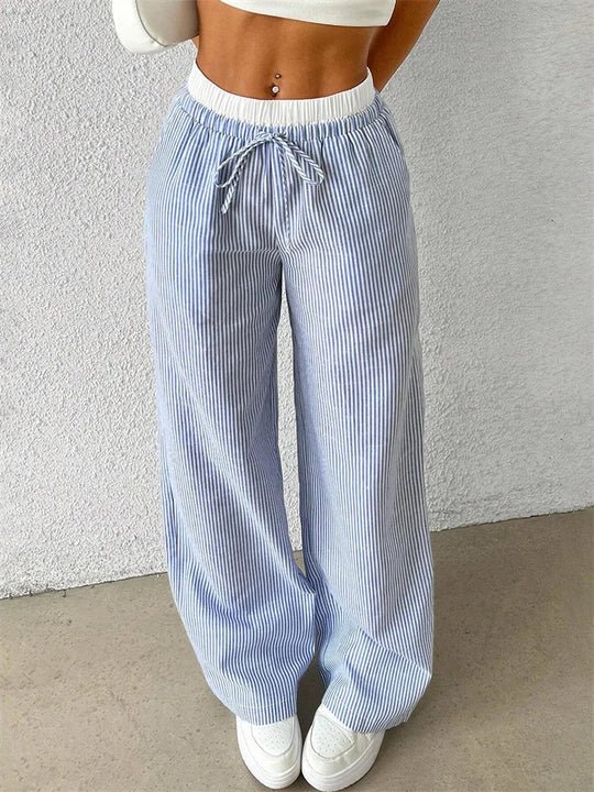 Bequeme Hose mit Weitem Bein und Streifendruck