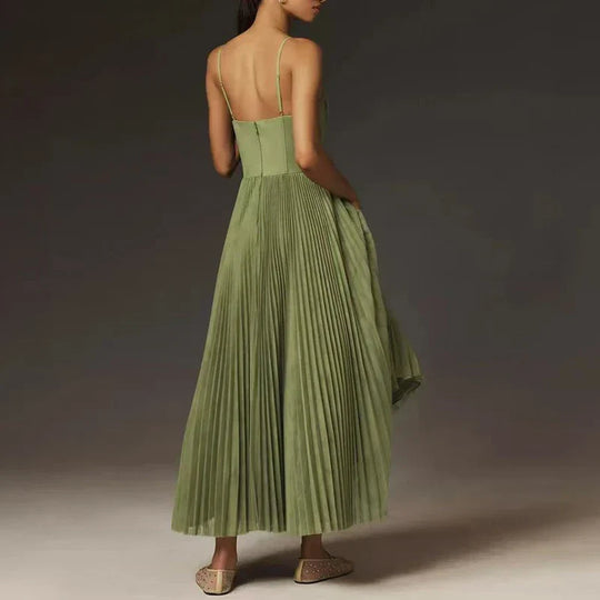 Grüne Plissierte A-Linie Kleid