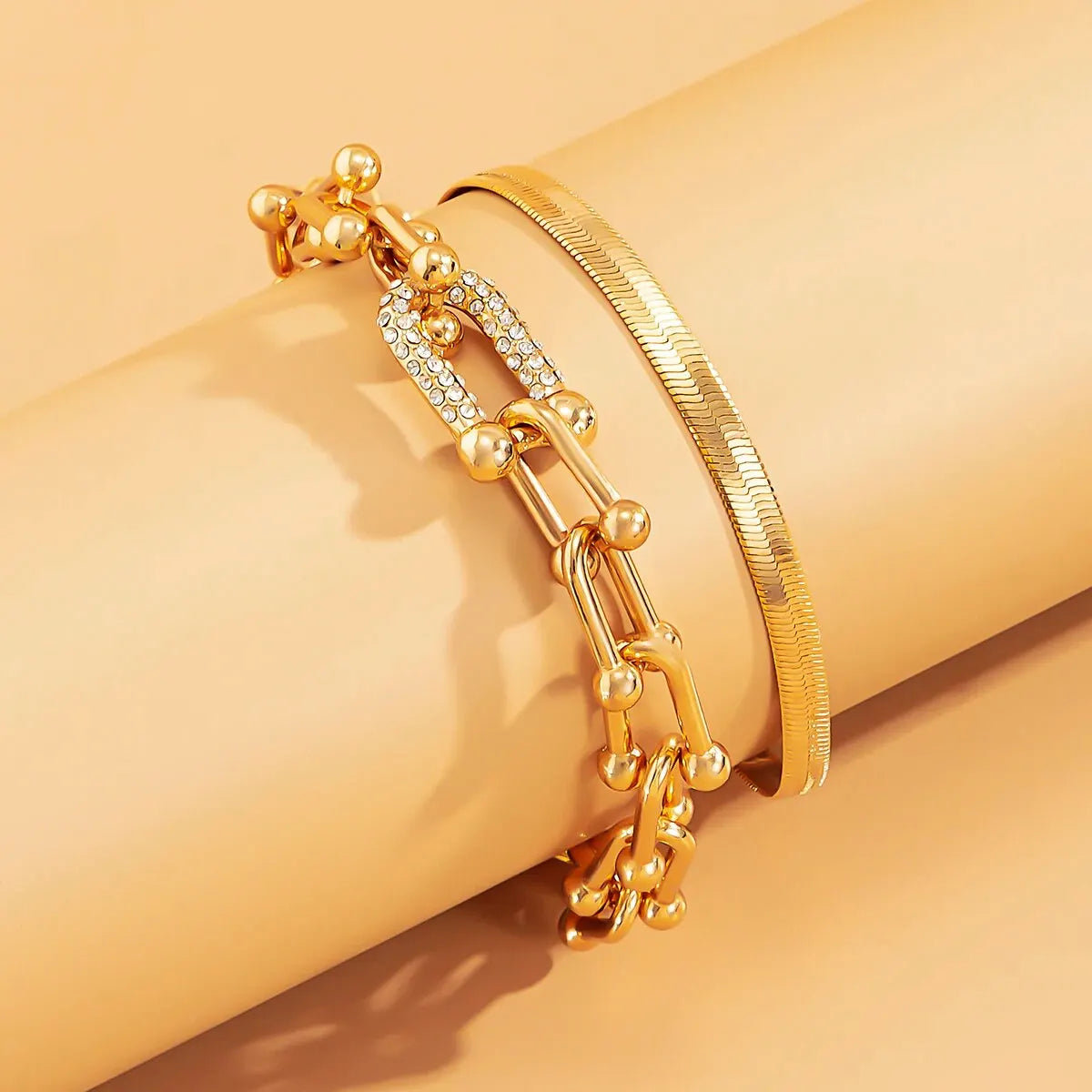 Damen GoldCopper Kette Interlock Link Kristall 2Pc Armbänder | Shop Nory