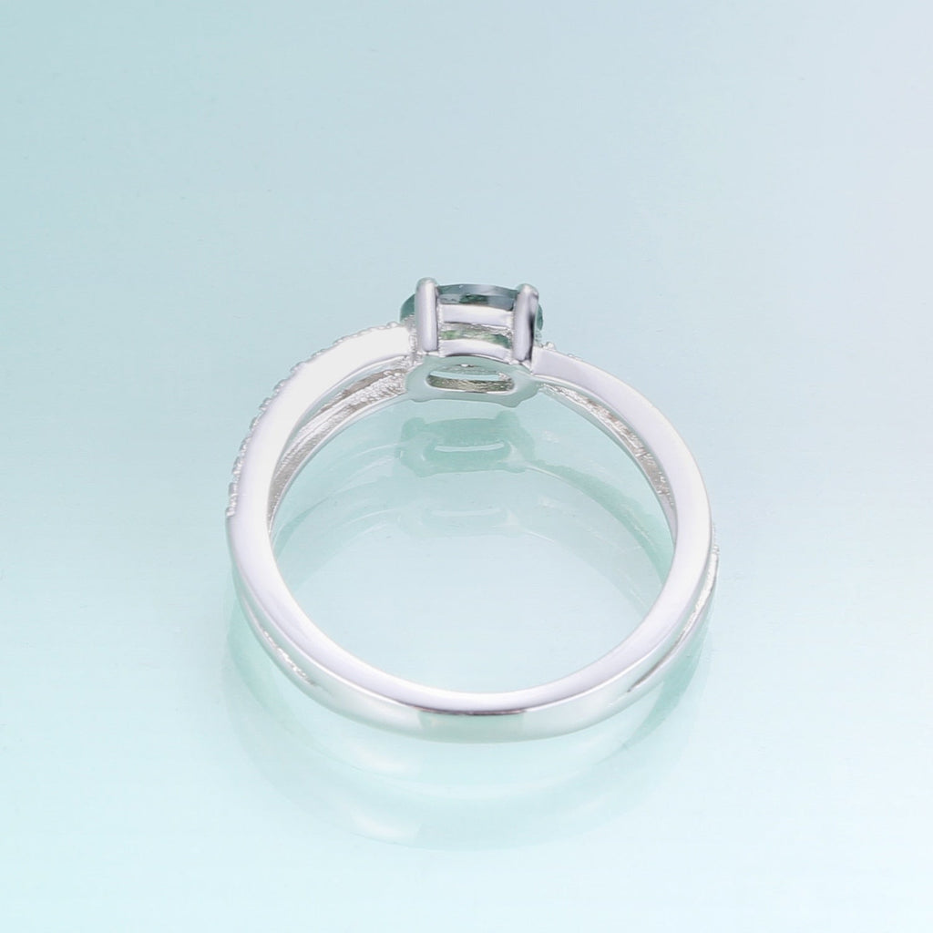 Moosachat-Ehering mit kreuzförmigem Design in Silber | Shop Nory