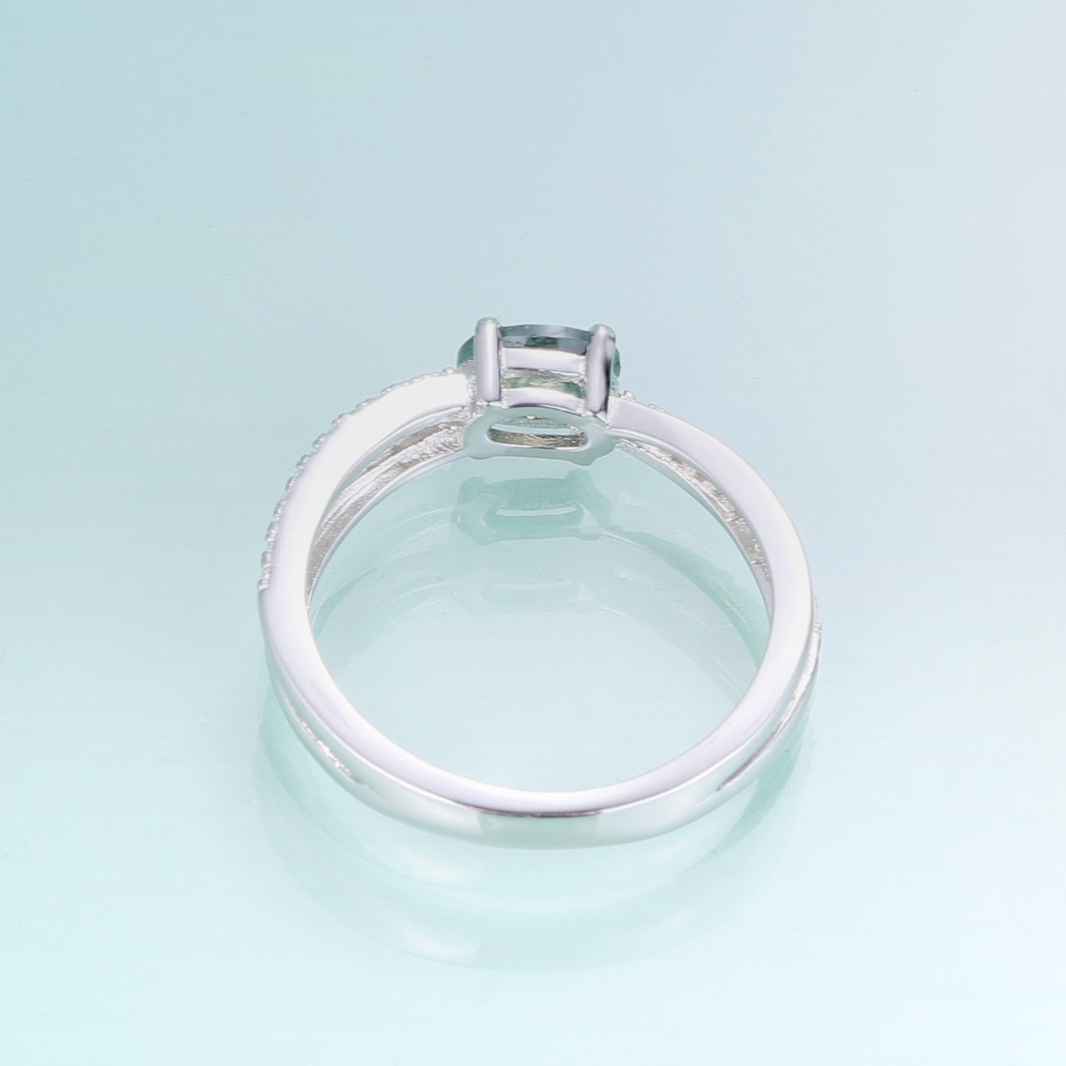 Moosachat-Ehering mit kreuzförmigem Design in Silber | Shop Nory