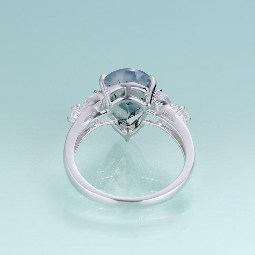 Moosachat birnenförmiger Ring in Silber | Shop Nory