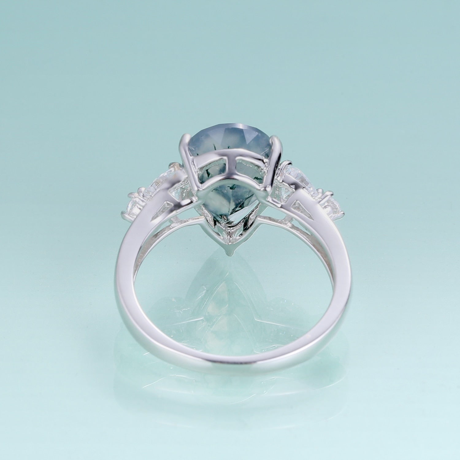 Moosachat birnenförmiger Ring in Silber | Shop Nory