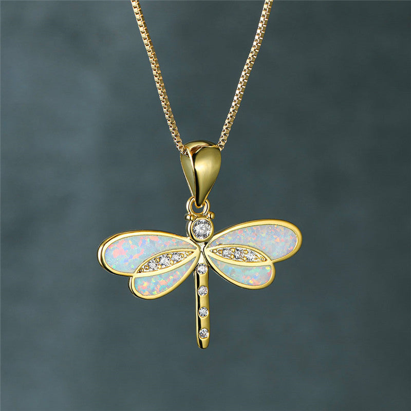 Libelle Halskette in Gold mit Opal | Shop Nory