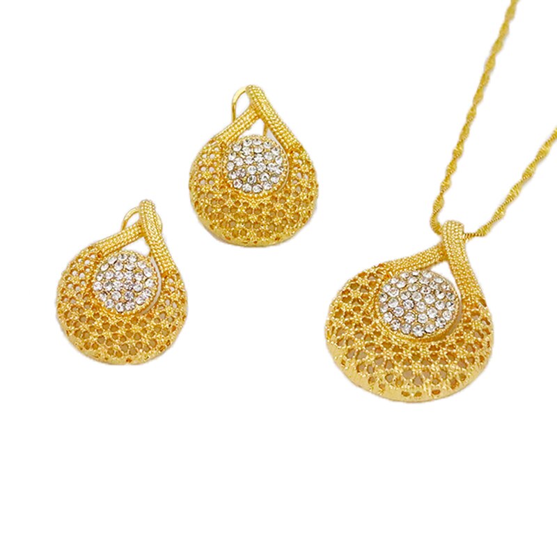 Damen Gold Rund Überlappung Kreuz Ausgeschnitten Kristall Anhänger & Ohrringe Halskette Set | Shop Nory