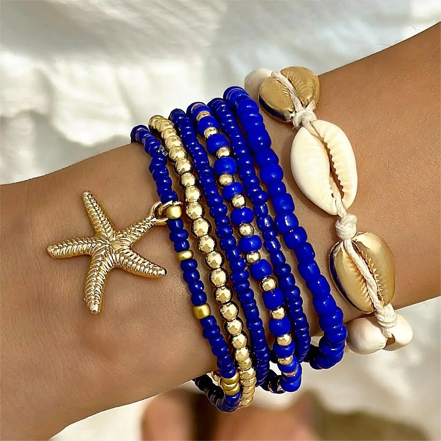 7-teiliges Boho Seestern- und Muschel-Perlenarmband-Set für Frauen Shop Nory