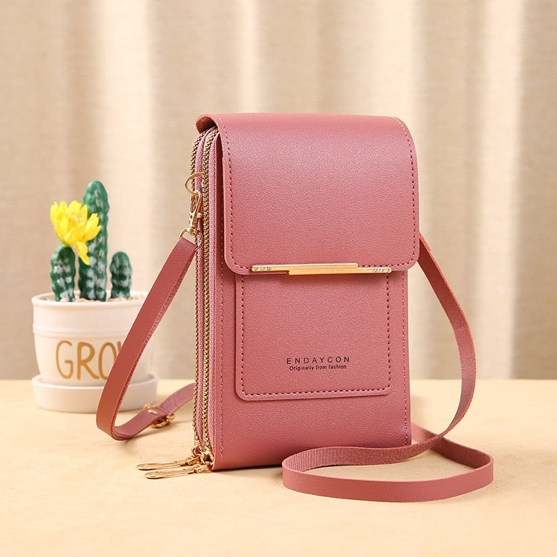 Leder Smartphone Clutch Damen Handtasche mit Touchscreen-Fenster