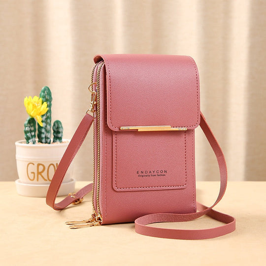 Leder Smartphone Clutch Damen Handtasche mit Touchscreen-Fenster