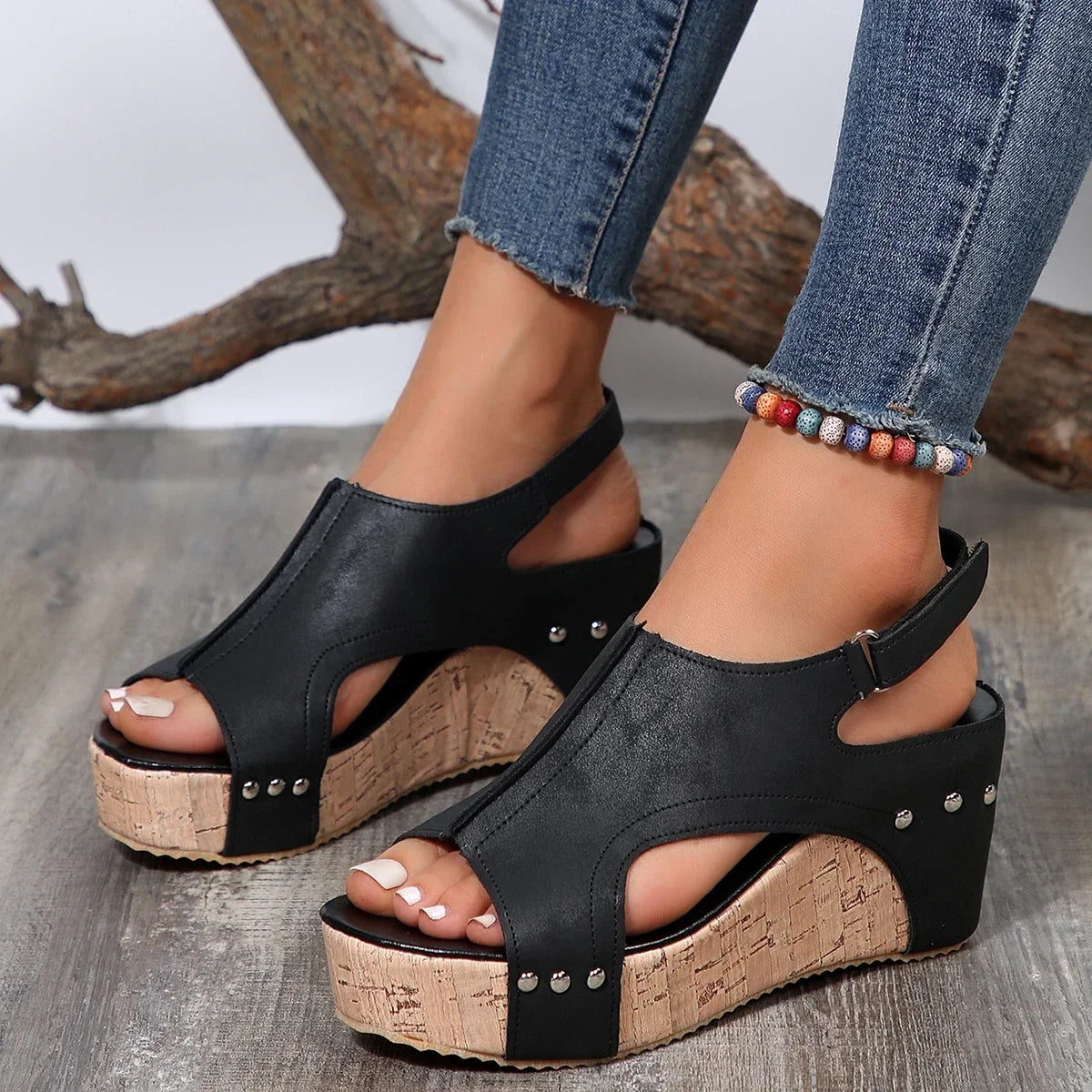 Orthopädische Keil-Sandalen mit offener Spitze