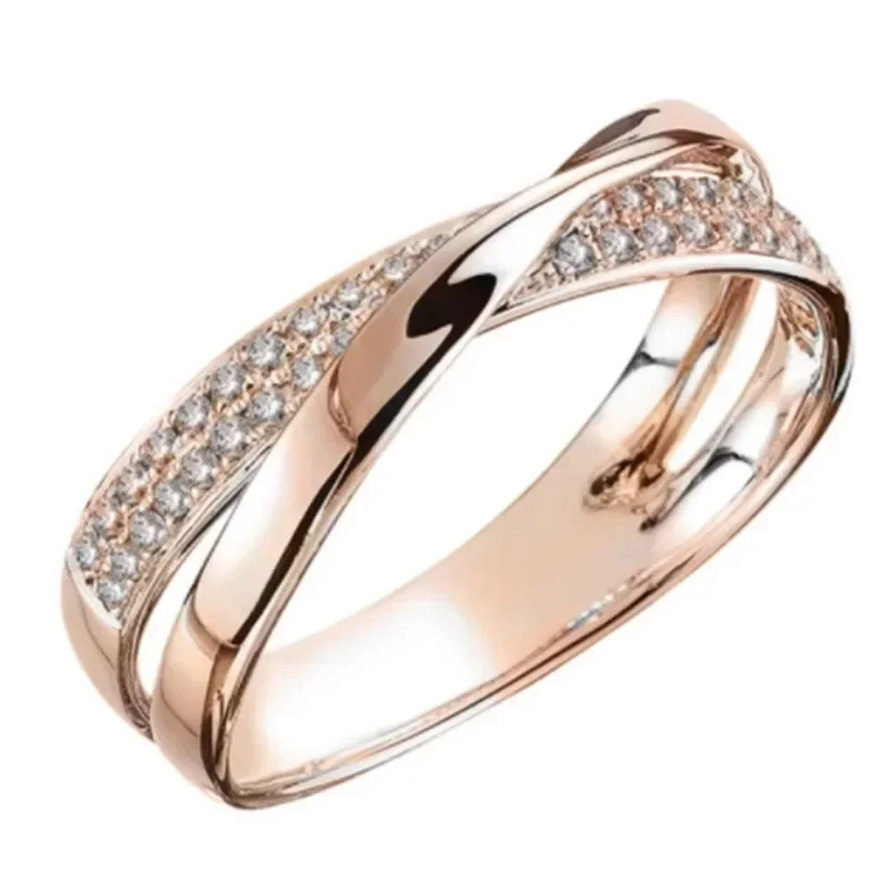 Elegante Zweitönige X-Form Zirkonring für Frauen | Shop Nory