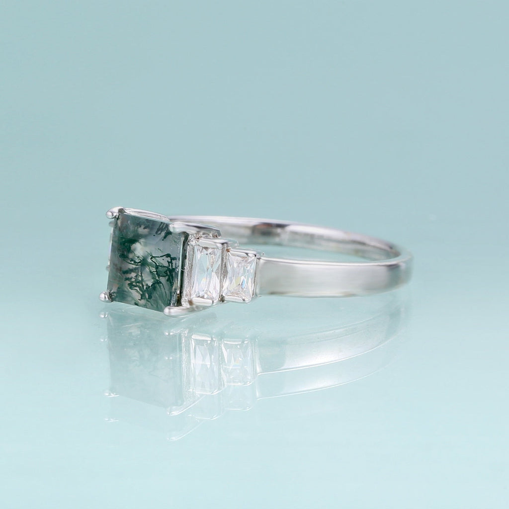 Moosachat-Ringband-Baguette-Ring in Silber | Shop Nory