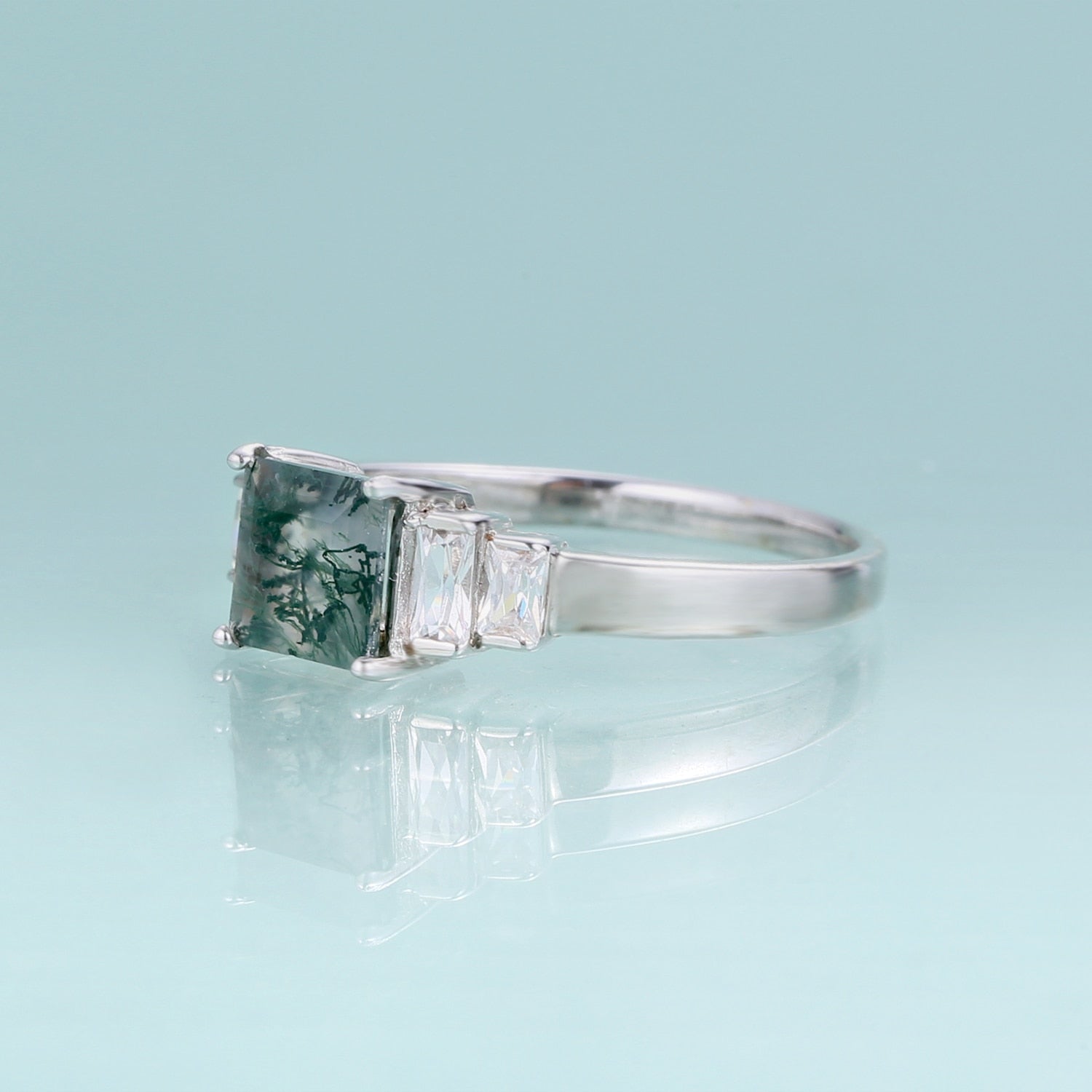 Moosachat-Ringband-Baguette-Ring in Silber | Shop Nory