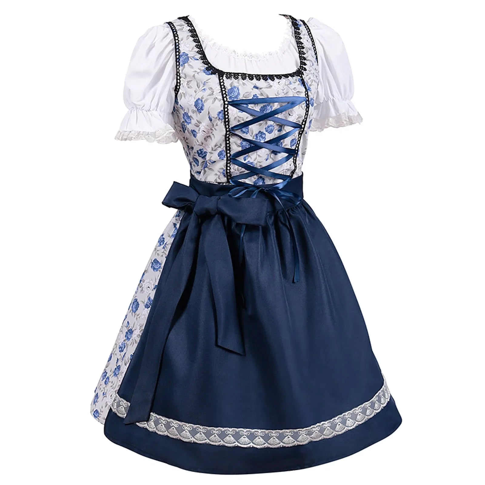 Kurzärmelig Spitze Oktoberfest Kleid mit Schürze