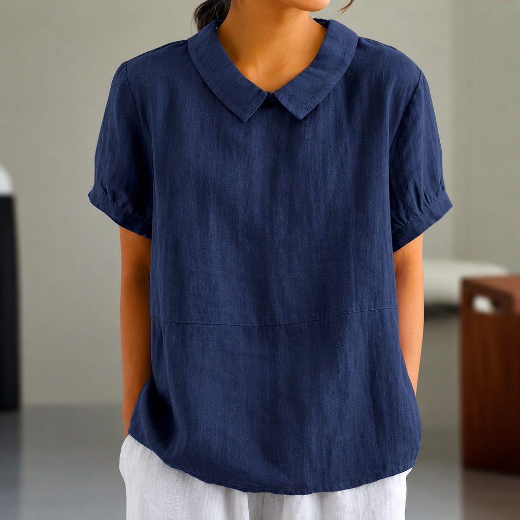 ShopNory | Bequeme Baumwoll Leinen Bluse mit Peter Pan Kragen