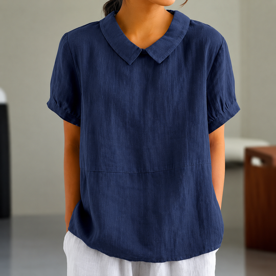 ShopNory | Bequeme Baumwoll Leinen Bluse mit Peter Pan Kragen