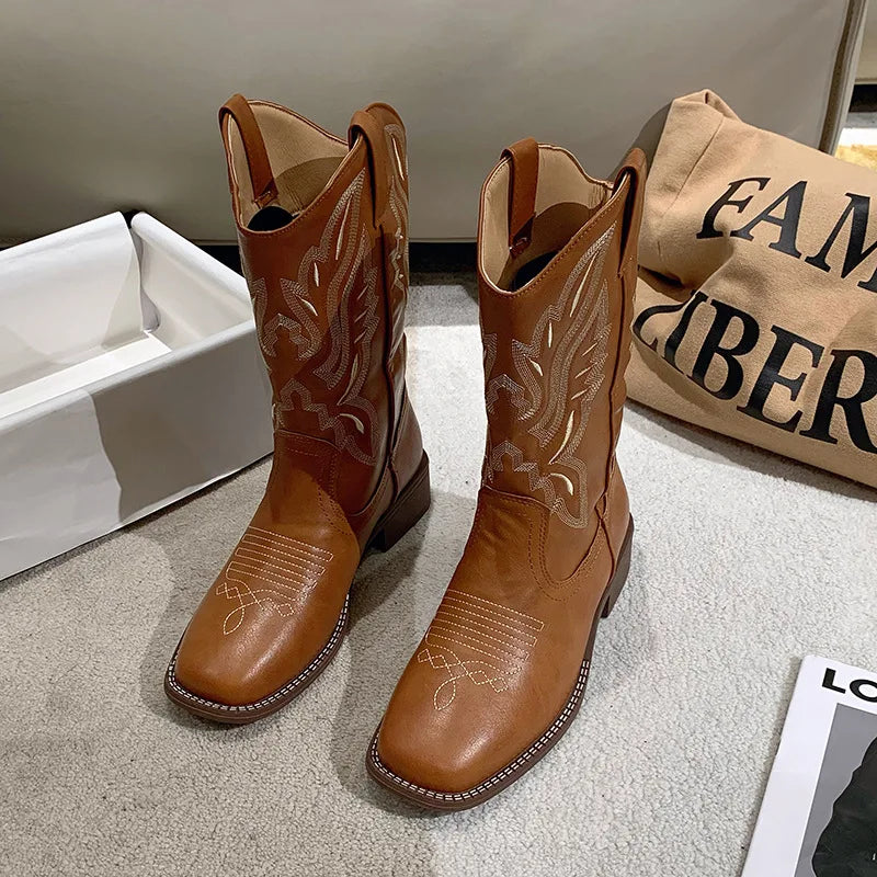 Bestickte Cowboystiefel Aus Leder für Damen
