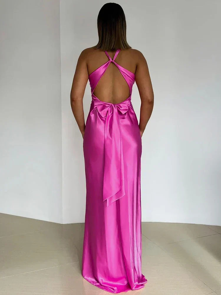 Schleife Rückenfrei Abend Maxi Kleid