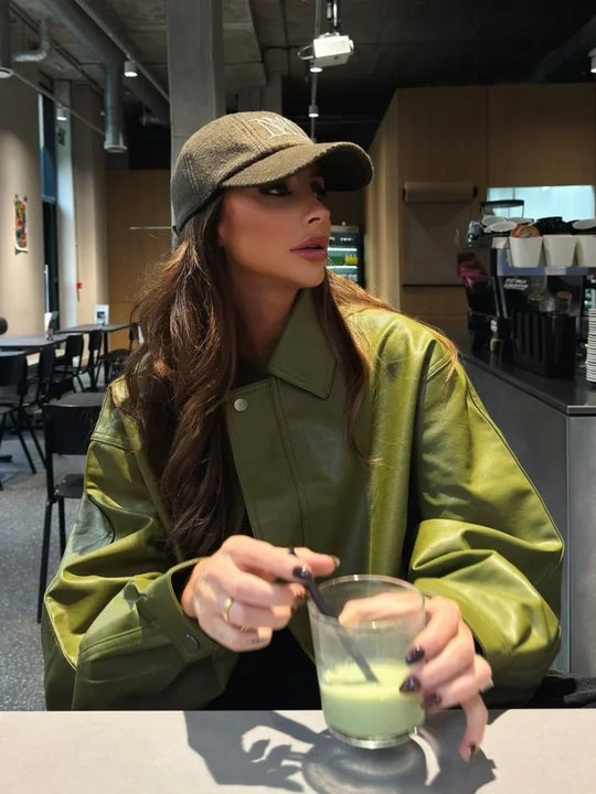 Trendy Übergröße PU-Lederjacke
