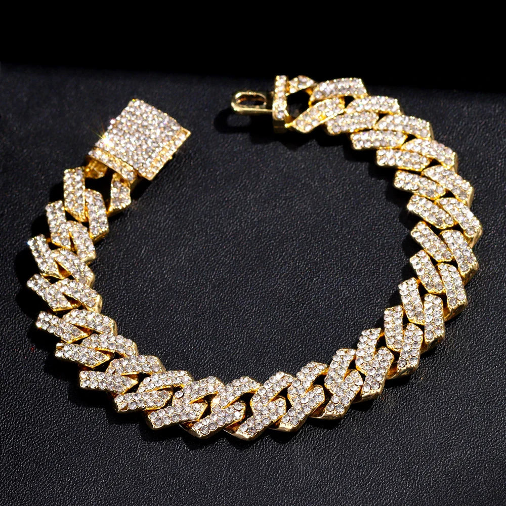Gold Cuban Link Kette – 2-reihige Strass-Prong-Halskette für Männer & Frauen Shop Nory