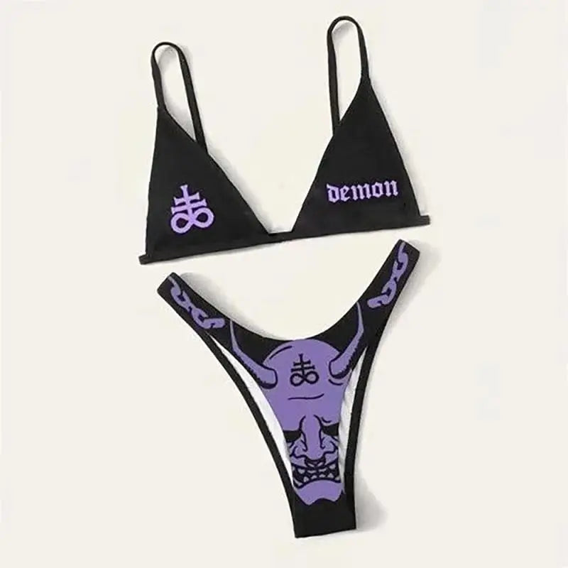 Sexy Goth Bikini Frauen Buchstaben Totenkopf Druck Badeanzug Split Badeanzug Hohe Taille Gotische Bikini Set Strandoutfits
