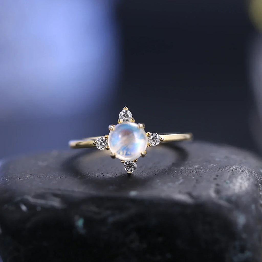 Goldmondsteinring Mondstein stapelbarer Ring einfacher Verlobungsring | Shop Nory